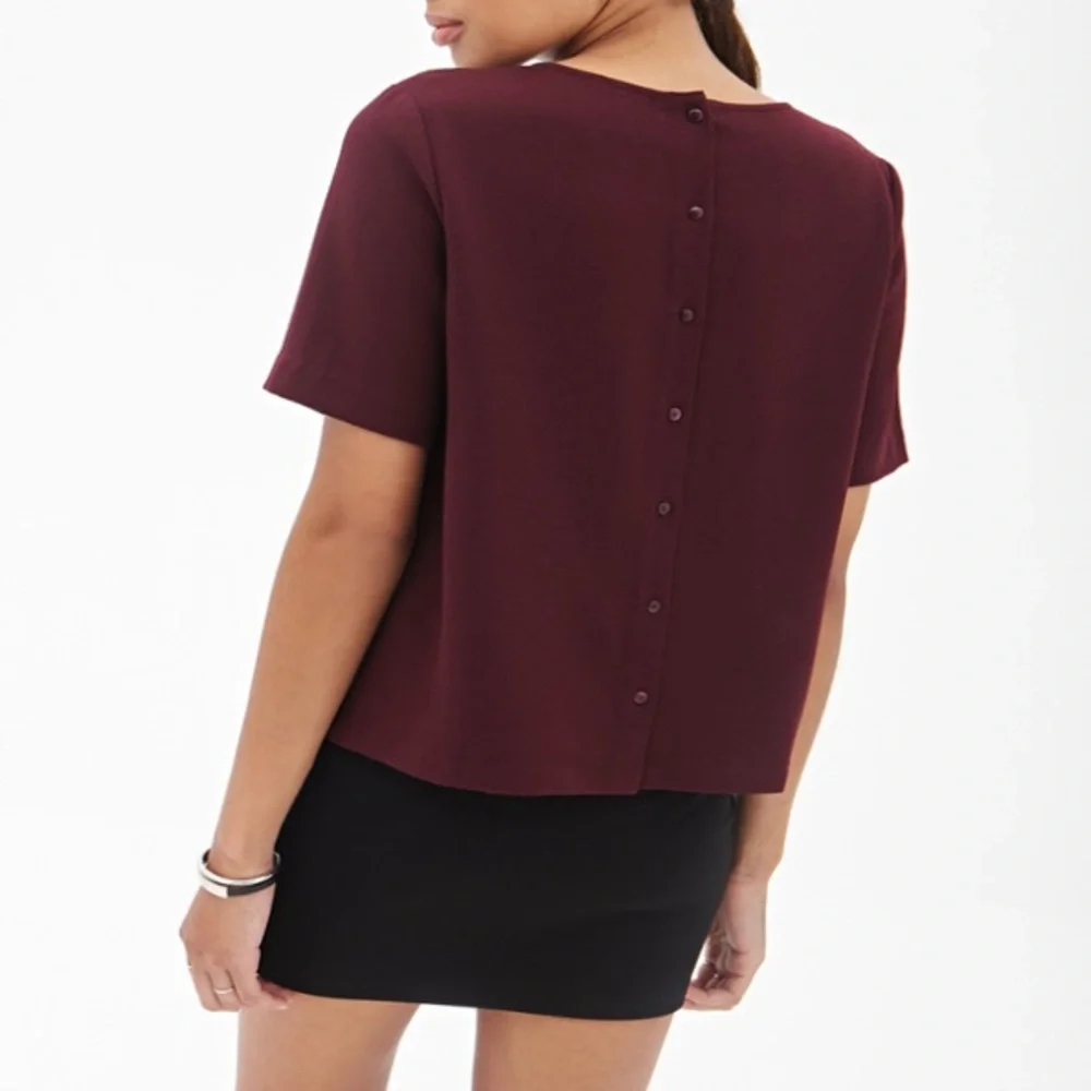Burgundy Crew-neck Button Back Top by Forever 21 - Picture 1 of 5